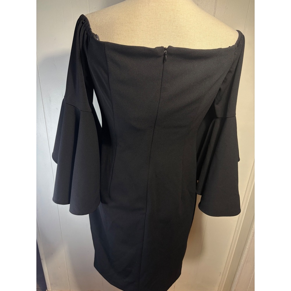 Calvin Klein Black Off The Shoulder Bell Sleeve Sheath Dress